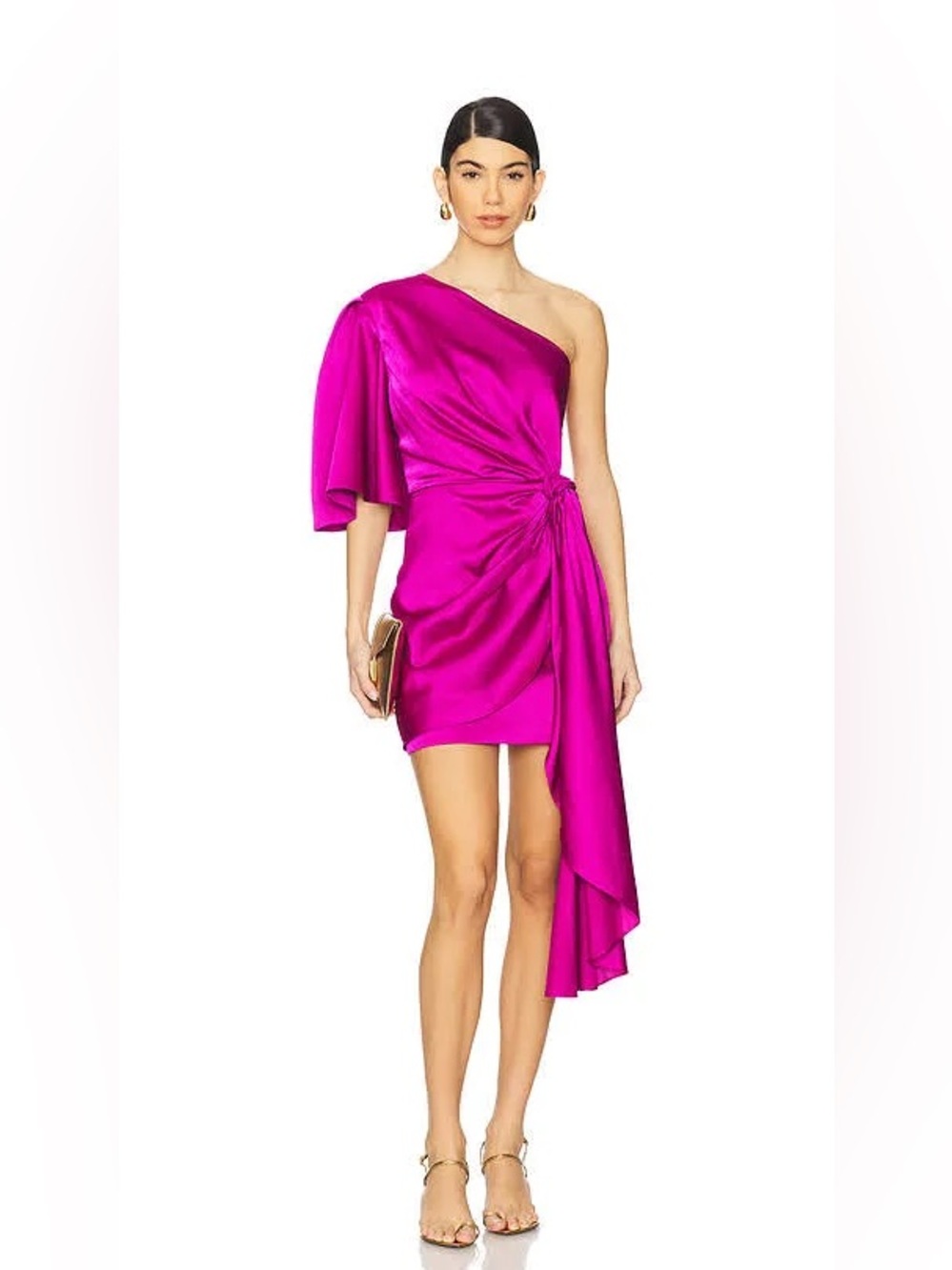 Solace London One-Shoulder Fuschia Draped Mini Dress